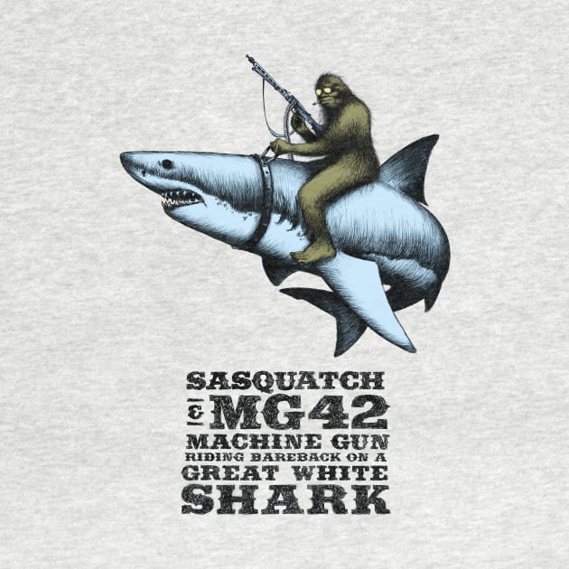 Sasquatch Riding on a Great White Shark by CatLauncher